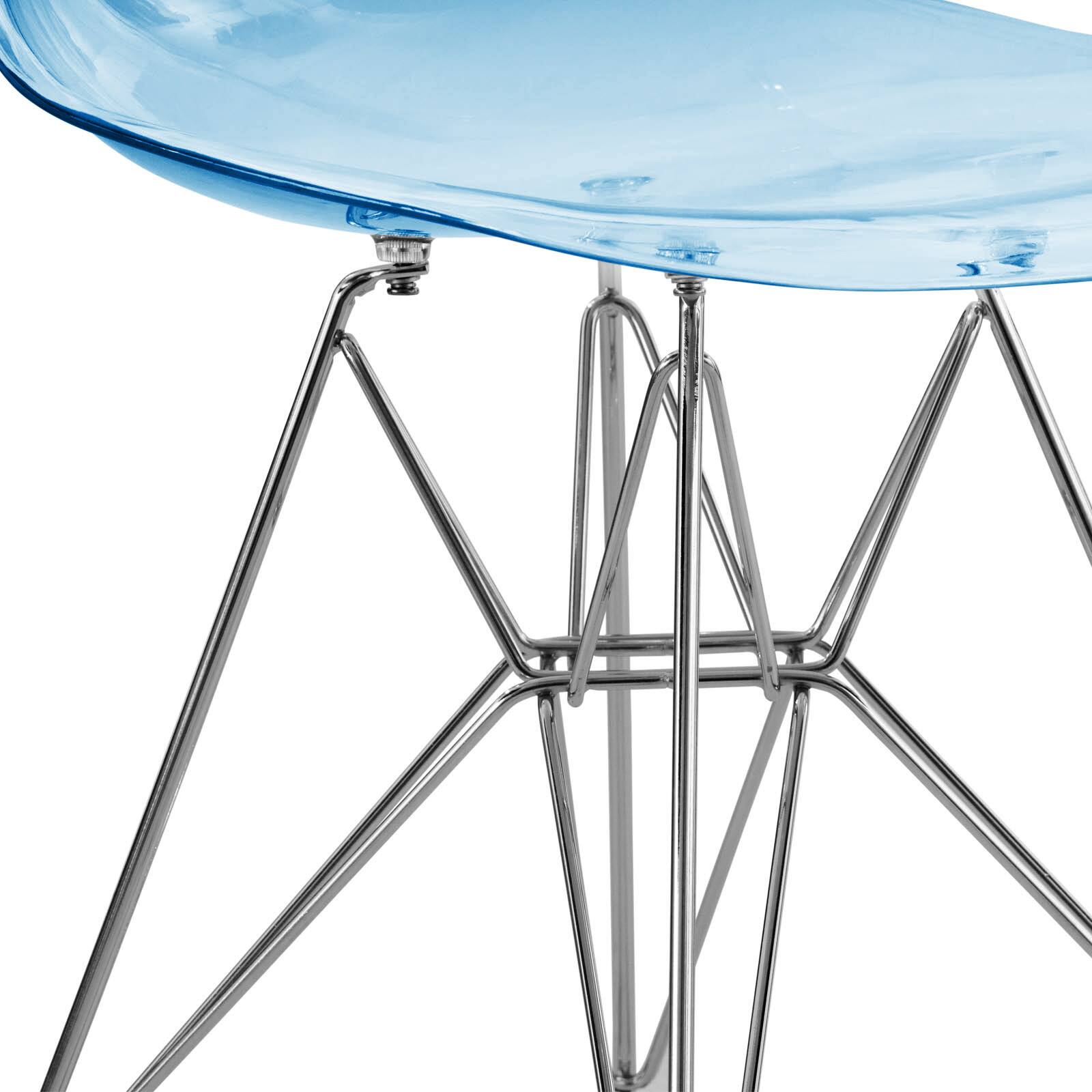Alt View 4. LeisureMod - Cresco 4-Pieces Ergonomic Acrylic Dining Chair with Chrome Eiffel Base for Home or Office - Transparent Blue.