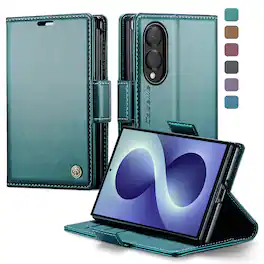 Dteck - Wallet Case for Samsung Galaxy Z Fold8 Premium Leather RFID Card Slots Kickstand Shockproof Magnetic Clasp Cover - Green