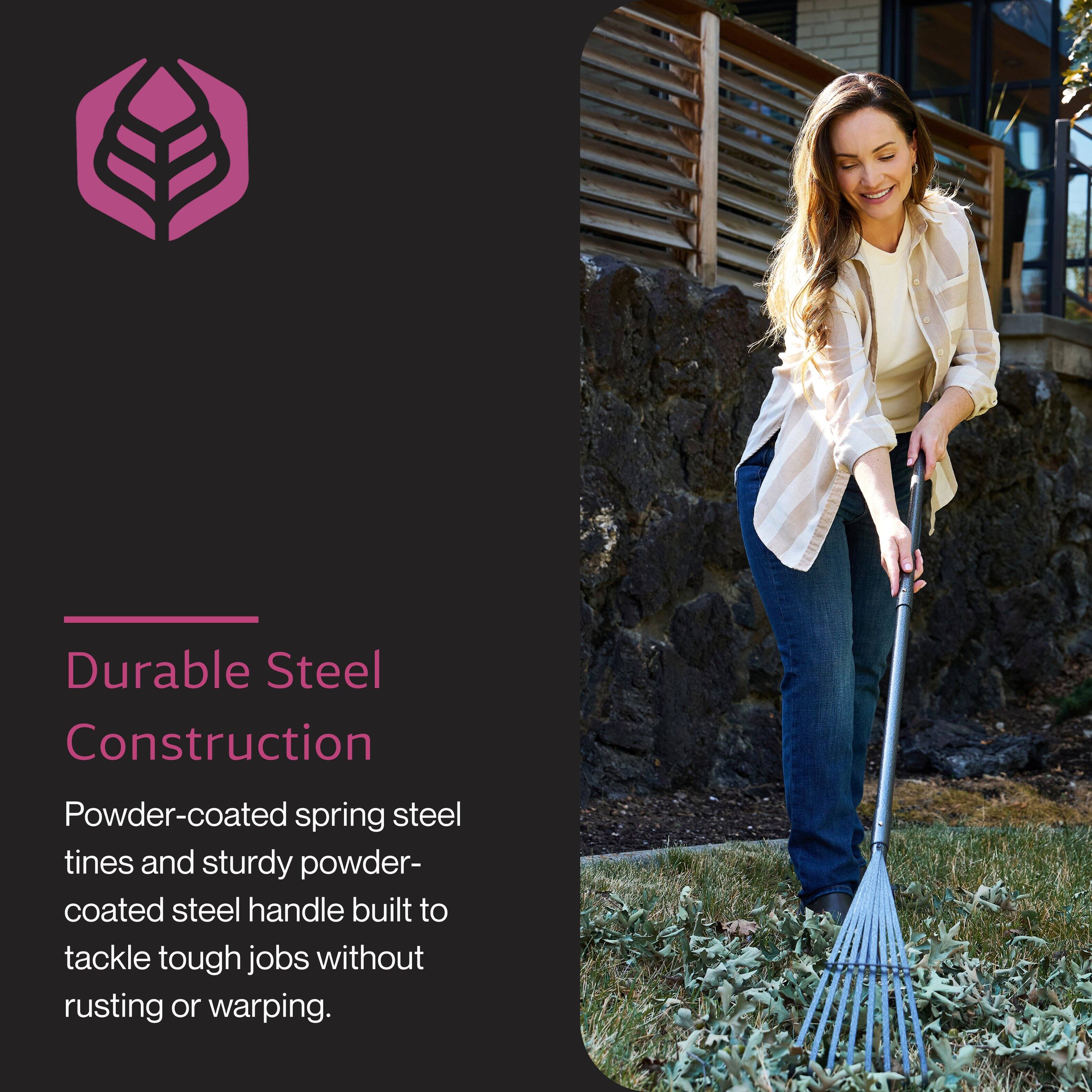 Durable Steel Construction

Powder-coated spring steel tines and sturdy powder-coated steel handle built to tackle tough jobs without rusting or warping.