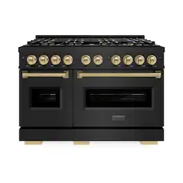 ZLINE - Autograph 48 in. 6.7 cu. ft. Classic Freestanding Black Stainless Dual Fuel Range w/ 8 DuoPro Burners & Bronze Accents - Black Stainless Steel
