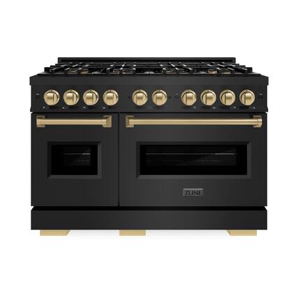 Front. ZLINE - Autograph 48 in. 6.7 cu. ft. Classic Freestanding Black Stainless Dual Fuel Range w/ 8 DuoPro Burners & Bronze Accents - Black Stainless Steel.