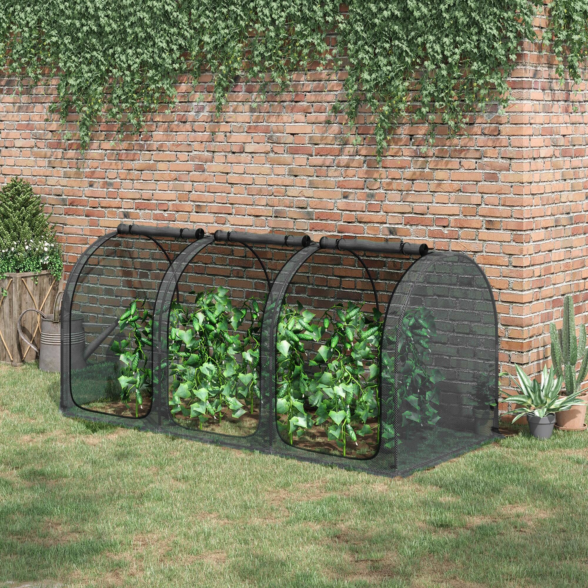 Alt View 1. Outsunny - 9' x 4' Crop Cage, Plant Protection Tent with Three Zippered Doors, Storage Bag and 4 Ground Stakes - Black.