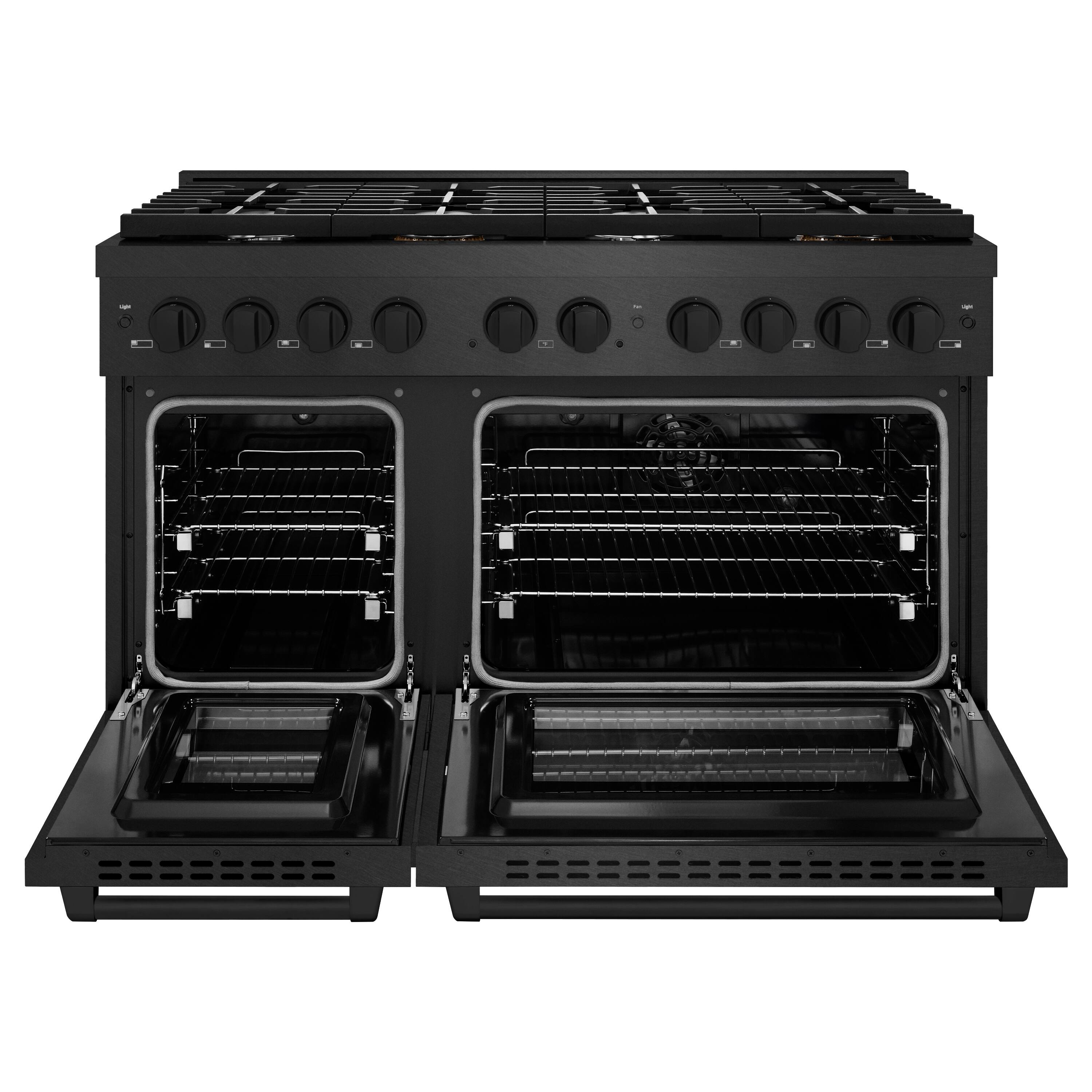Angle. ZLINE - 48 in. 6.7 cu. ft. Freestanding Paramount Double Oven Dual Fuel Range with 8 Gas Burners in Black Satin Stainless Steel - Black Satin Stainless Steel.