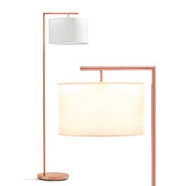Brightech - Montage Modern LED Midcentury Modern Arc Super Bright Floor Lamp with Ivory White Fabric Drum Shade - Glossy Rose Gold