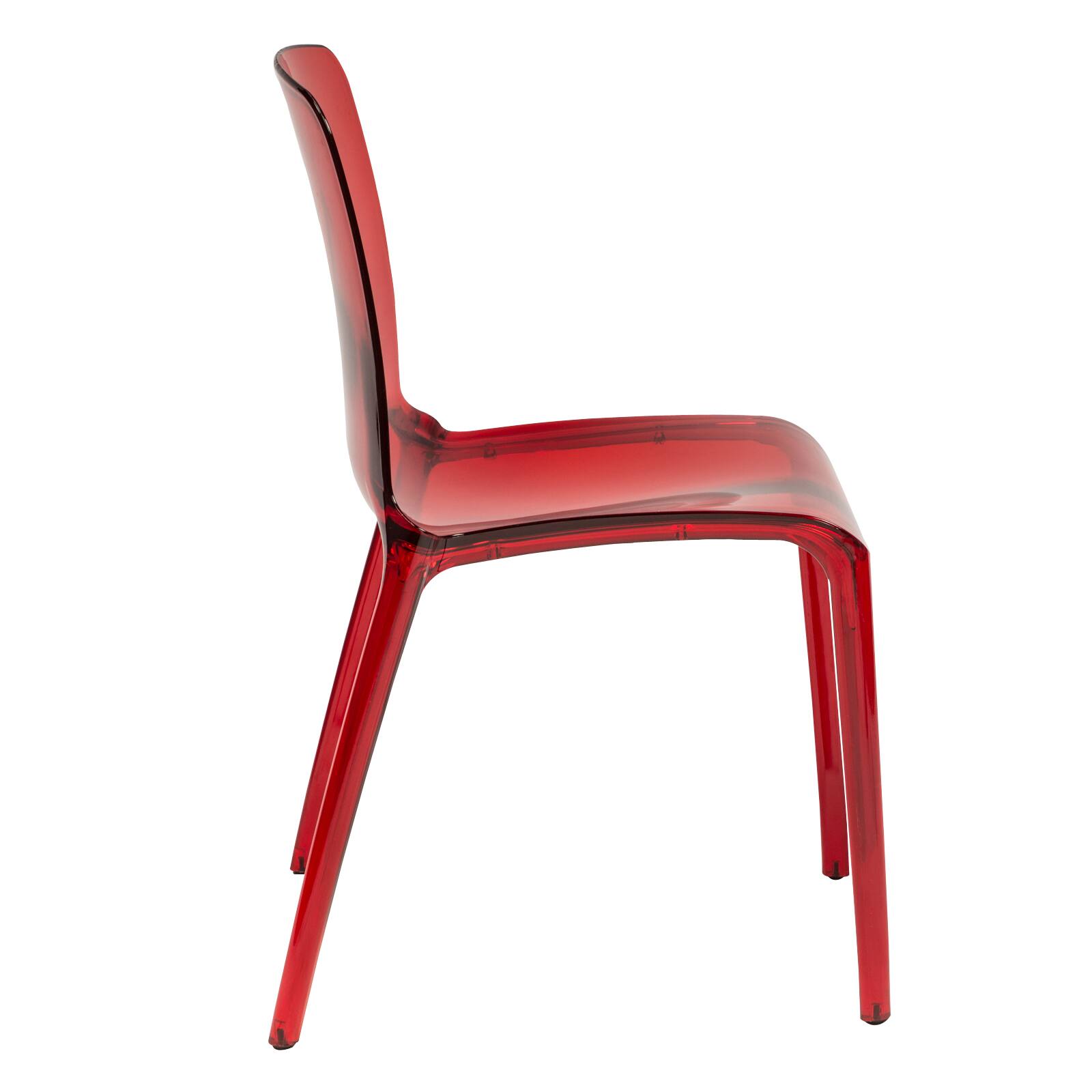 Back. LeisureMod - Murray Modern Stackable Acrylic Accent Dining Chair with Transparent Seat for Dining Room, Kitchen & Office - Red.