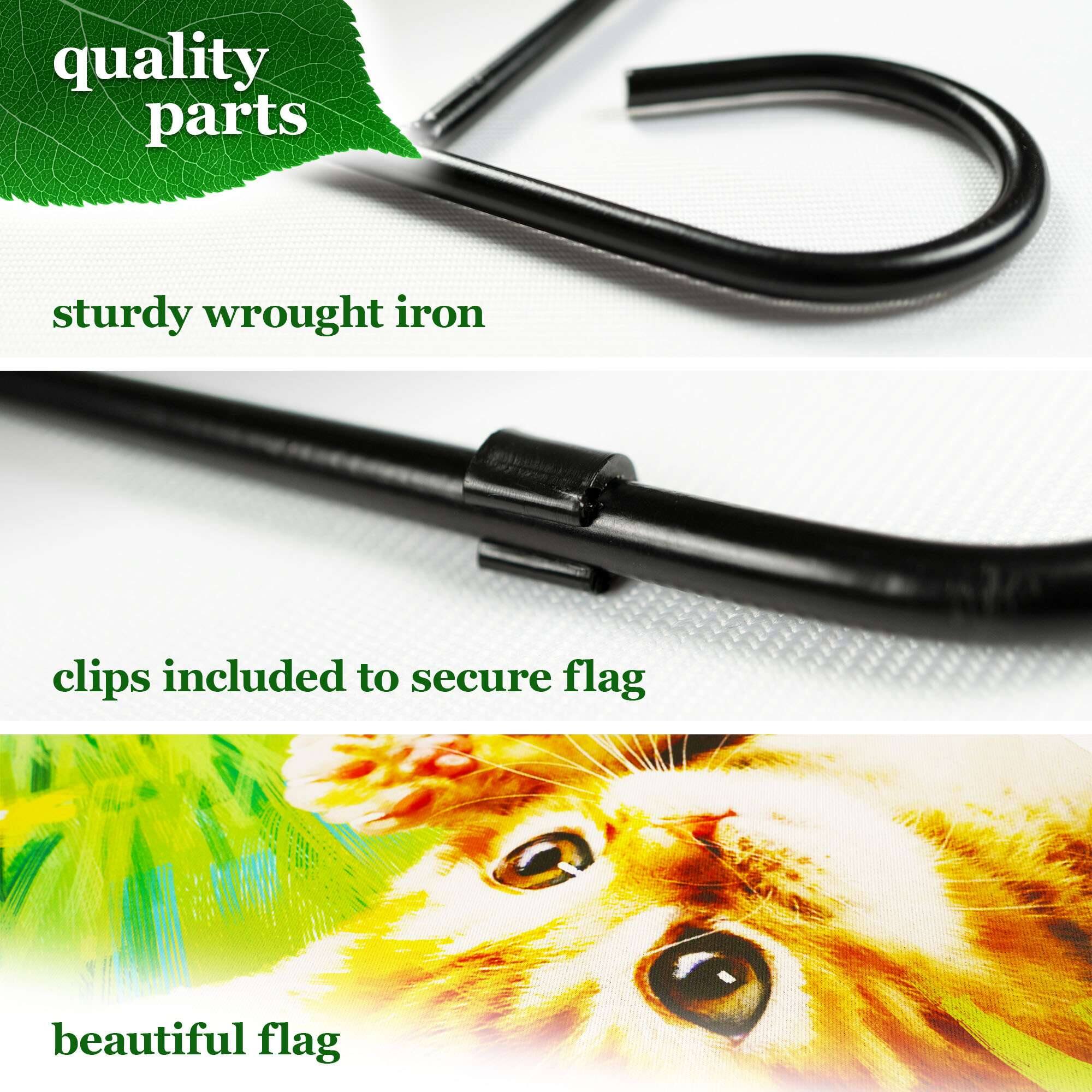 - quality parts
- sturdy wrought iron
- clips included to secure flag
- beautiful flag