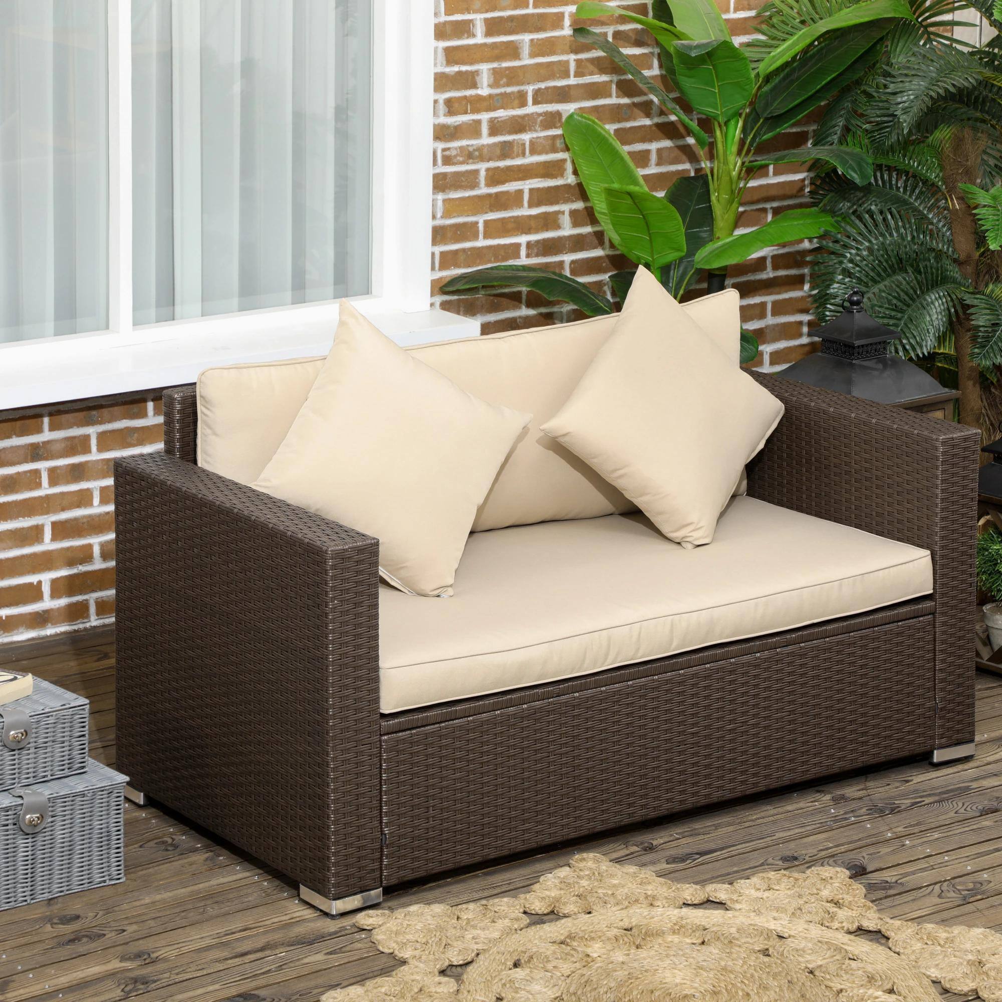 Angle. Spaco - Spaco PE Rattan Outdoor Loveseat with Cushions and 2 Throw Pillows - Beige.