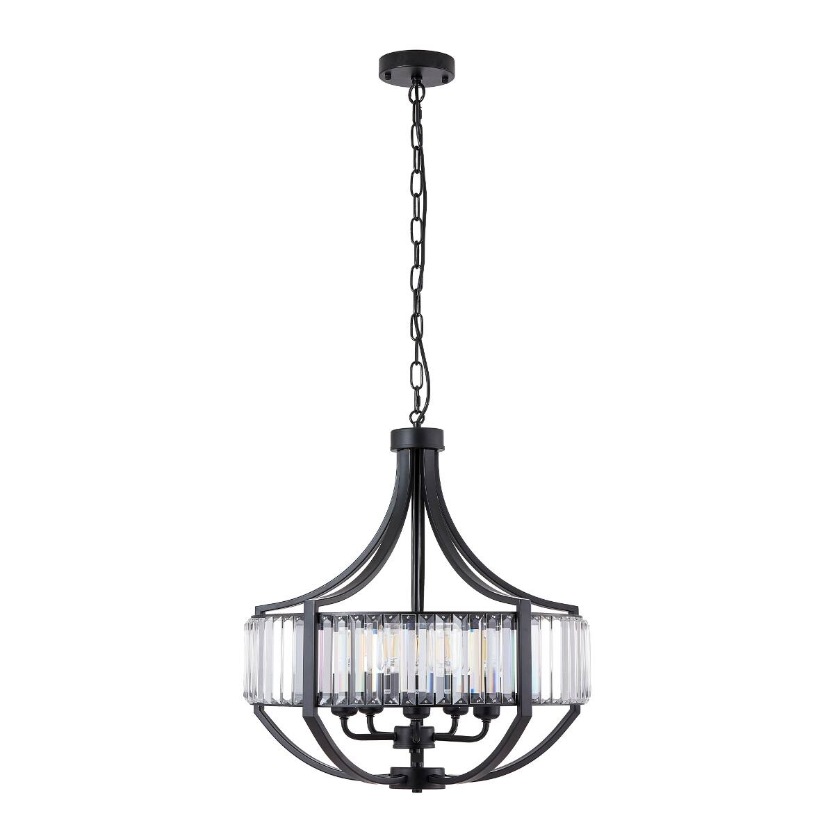 Alt View 5. Loheer - Loheer Modern Farmhouse Chandelier, 5 Light Black Crystal Pendant for Dining Room and Living Room.