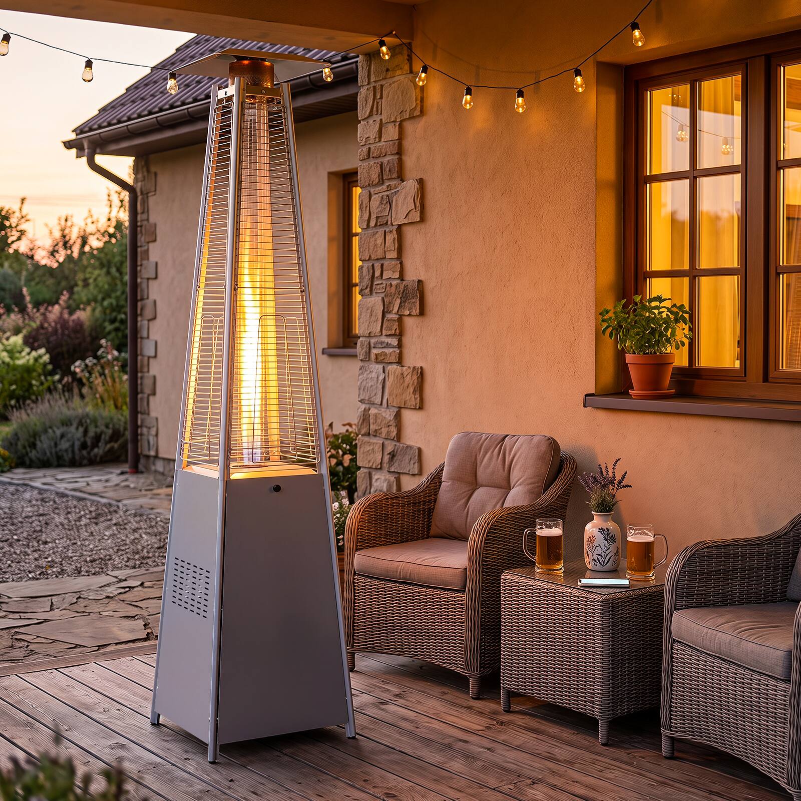 Alt View 1. Costway - Costway 45000 BTU Pyramid Patio Heater with Zippered Cover,Triple Safety Protection,Wheels - Gray + Silver.