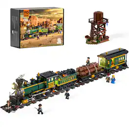 Lumibricks - Wild West Freight Train Lighting Building Set, 1524 Pieces 4-4-0 Locomotive Model Kit for Ages 16+