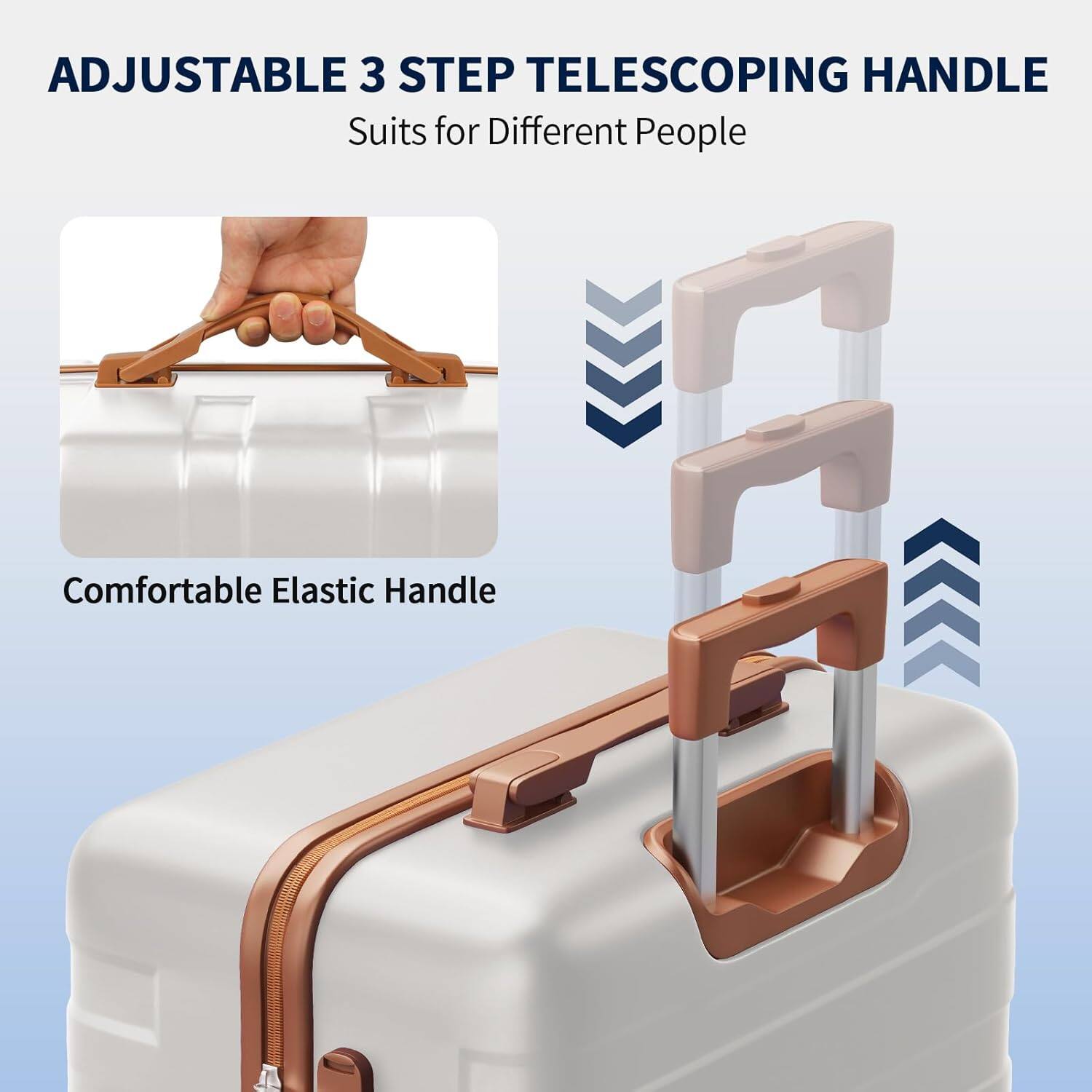 ADJUSTABLE 3 STEP TELESCOPING HANDLE  
Suits for Different People  

Comfortable Elastic Handle