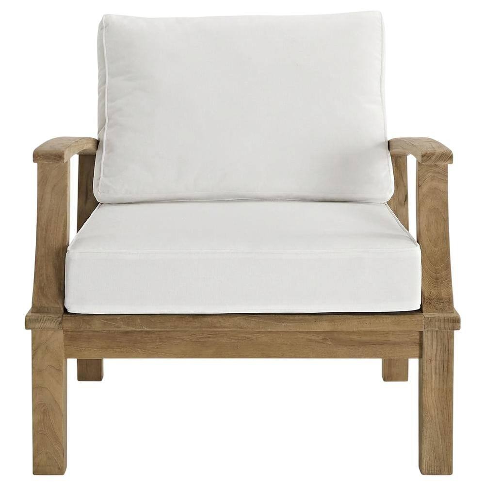 Back. Outdoor Escape - Teak Outdoor Patio Armchair With Cushions And Ergonomic Support - White.