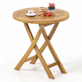 Gymax - Patio Teak Wood Dining Table 27.5'' Round Side Table w/ Slatted Tabletop - Natural