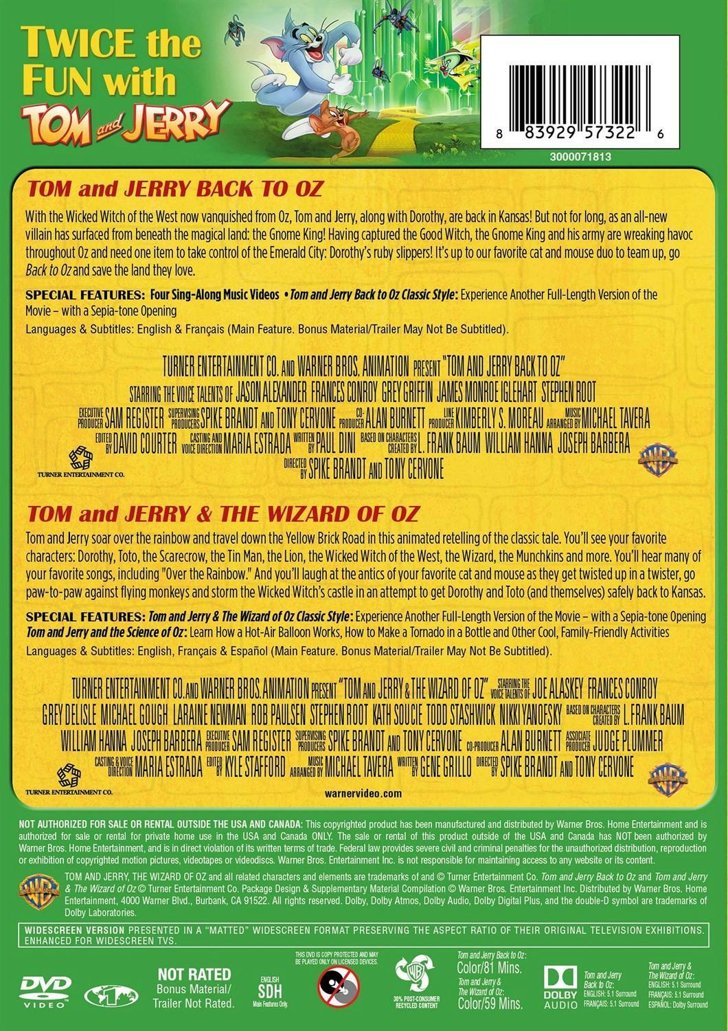 Back. Tom and Jerry Back to Oz/Wizard of Oz MFV (DVD Double Feature) [DVD].