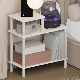 Furinno - TURN-N-TUBE Night Stand, 3-Tier Rectangle Nightstand with Open Shelf, Toolless Assembly Side Table, End Table - White