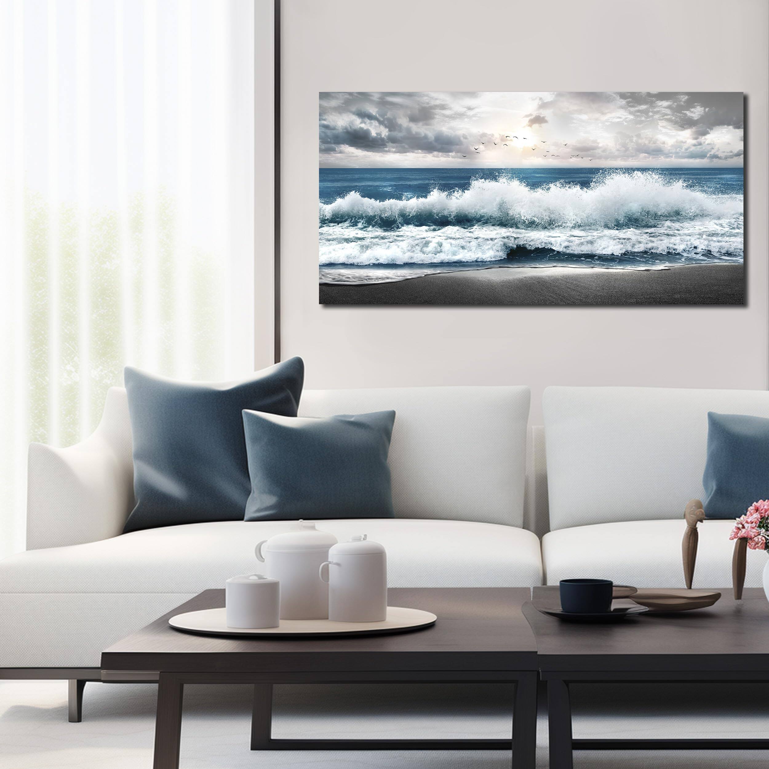 Alt View 2. Hirose Alice - Beach Pictures Wall Art for Bedroom Ocean Pictures for Wall Blue Wall Picture for Living Room Ready to Hang - Blue 48"L x 24"W.