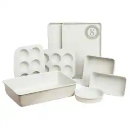 Larder & Vine - 8 Piece Nonstick Bakeware Set Including Baking Sheets, Cake Pans, Loaf Pan, Muffin Pans, Roasting Pan - French Gray