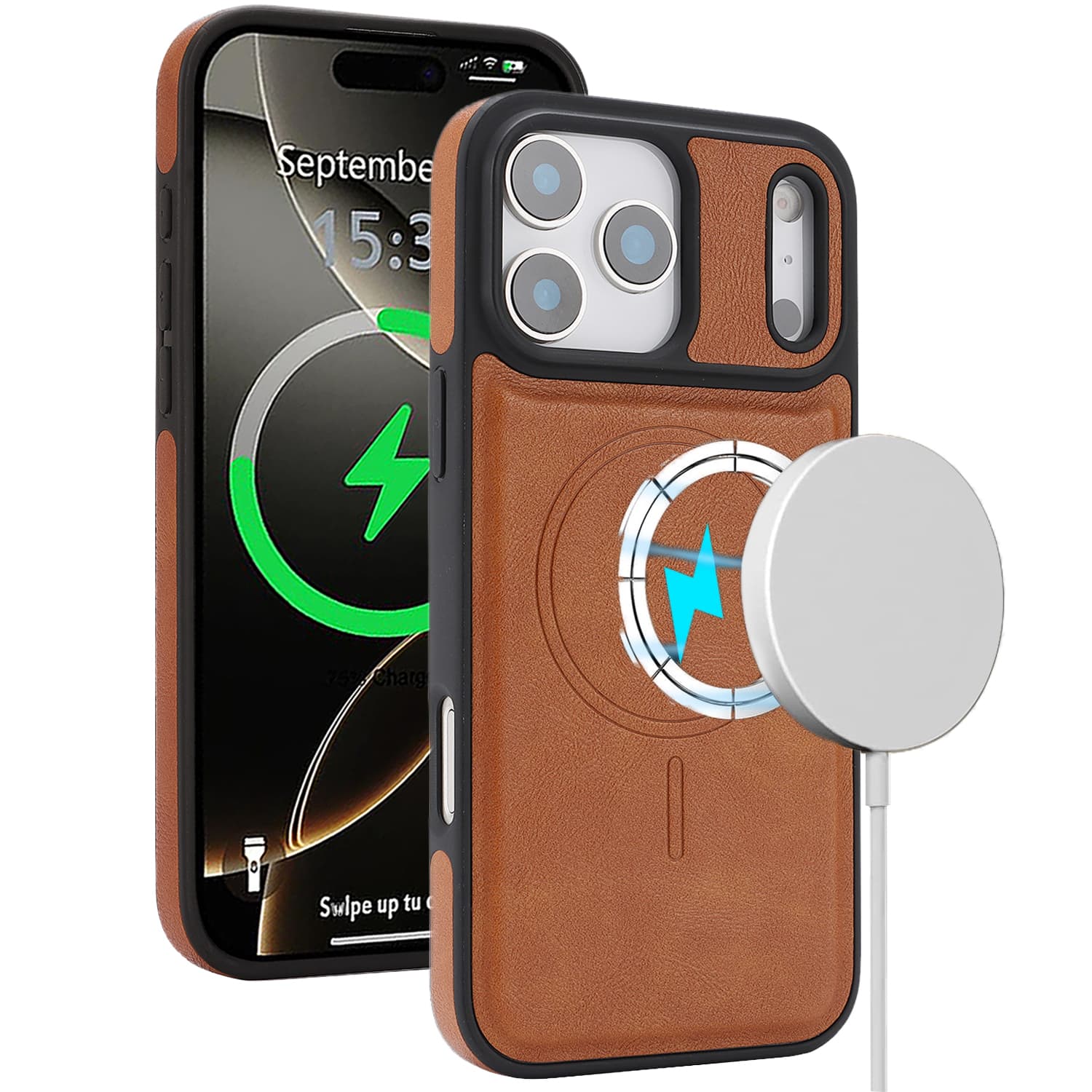 Dteck - Case for Apple iPhone 17 Pro Max Matte Magnetic PU Leather Cover,Shockproof TPU Inner Non-Slip Hybrid Cover - Brown price history on PriceWatchPro