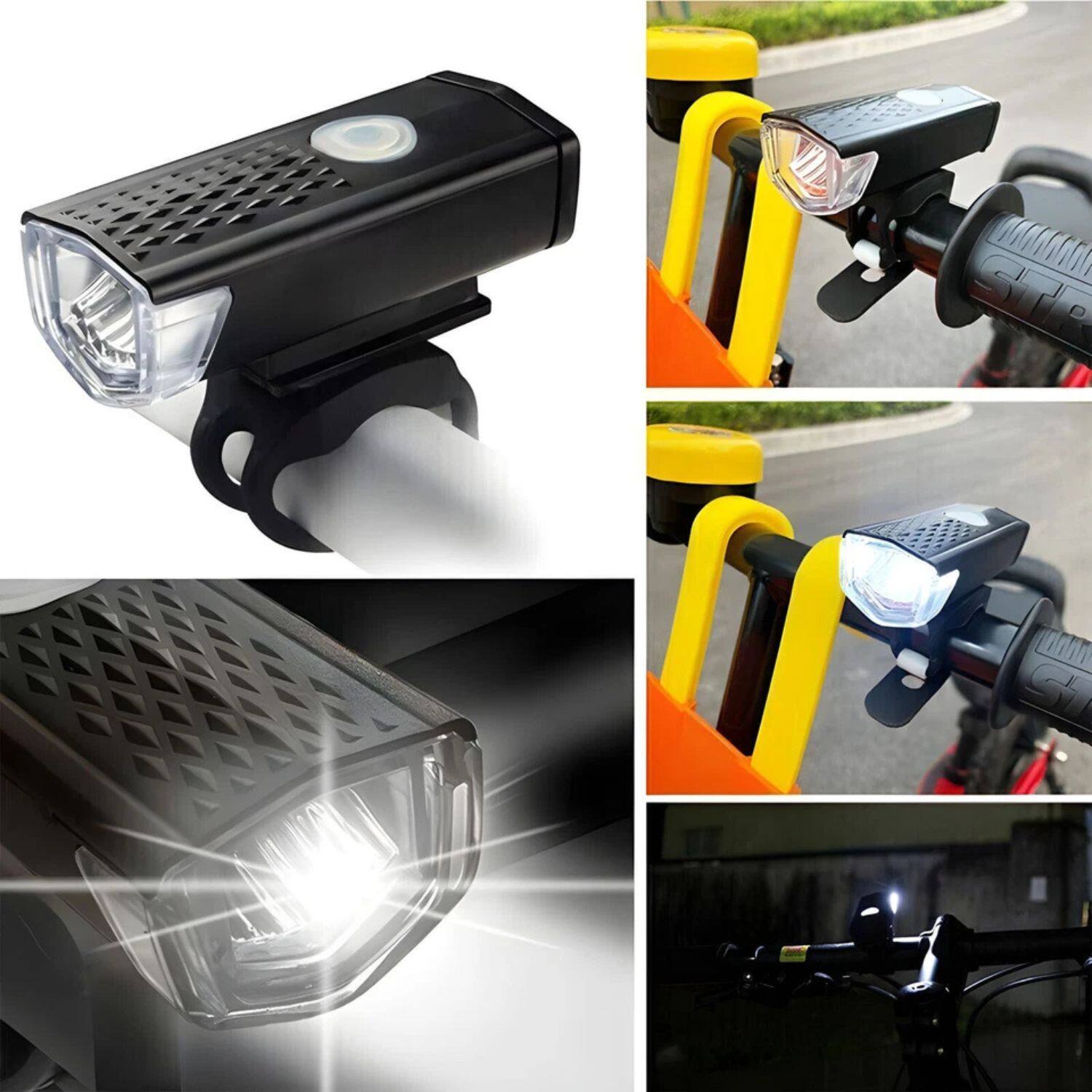 Alt View 2. Home Collection - 2 Sets USB Rechargeable LED Bicycle Headlight & Rear Lamp Cycling Light Kit - Black.