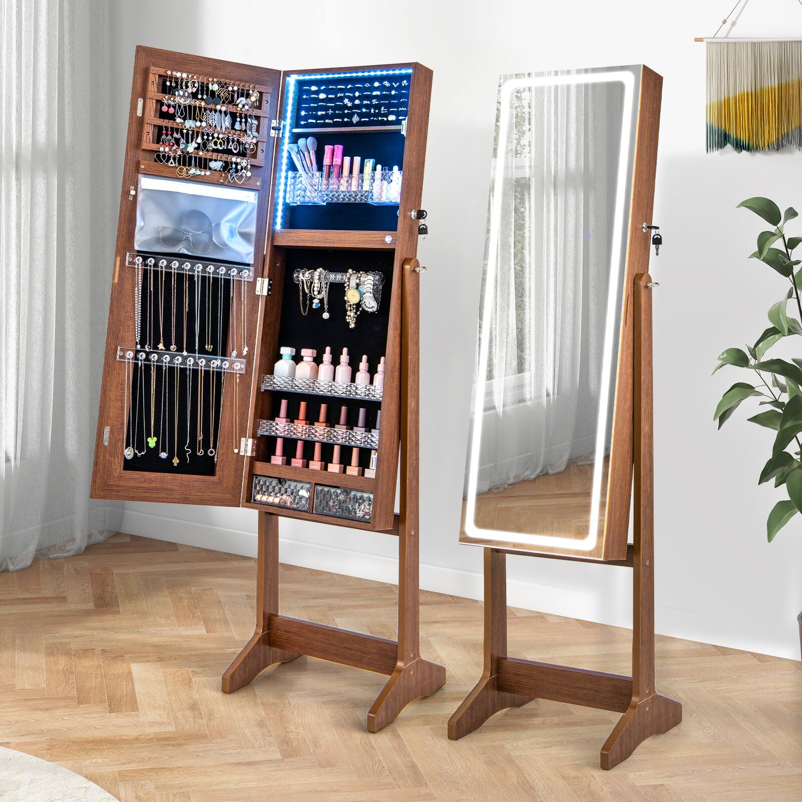 Alt View 8. Ecooso - Lockable Freestanding Jewelry Armoire with Lighted Full-Length Mirror and Storage Organizer.
