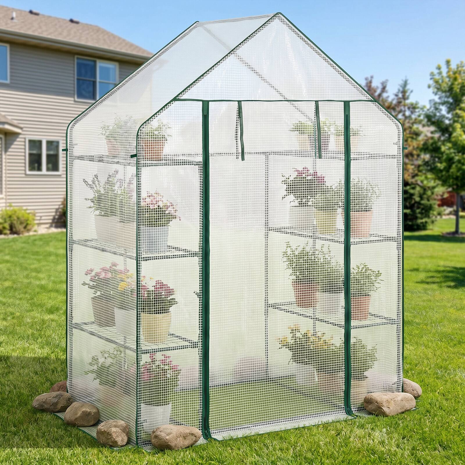 Alt View 1. Costway - Costway New Portable Mini 8 Shelves Walk In Greenhouse Outdoor 4 Tier Green House - White.