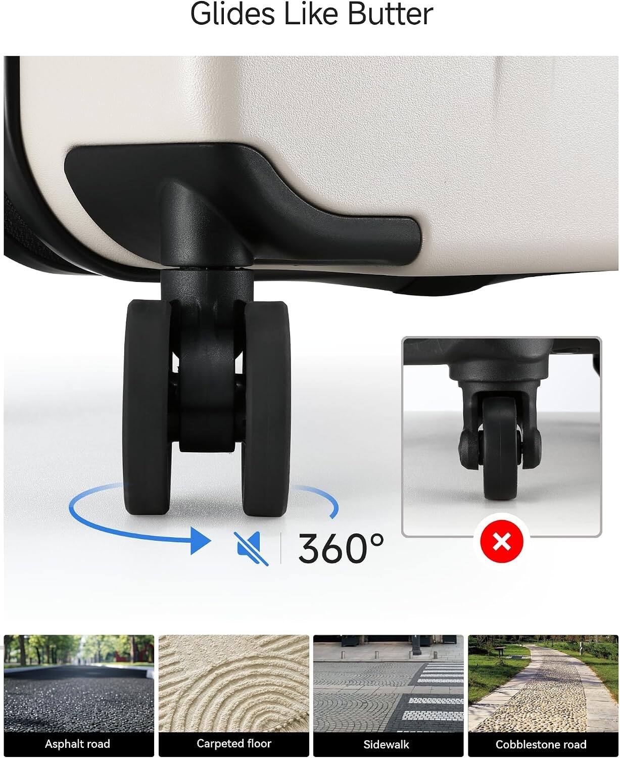 Glides Like Butter  
360°  
Asphalt road  
Carpeted floor  
Sidewalk  
Cobblestone road