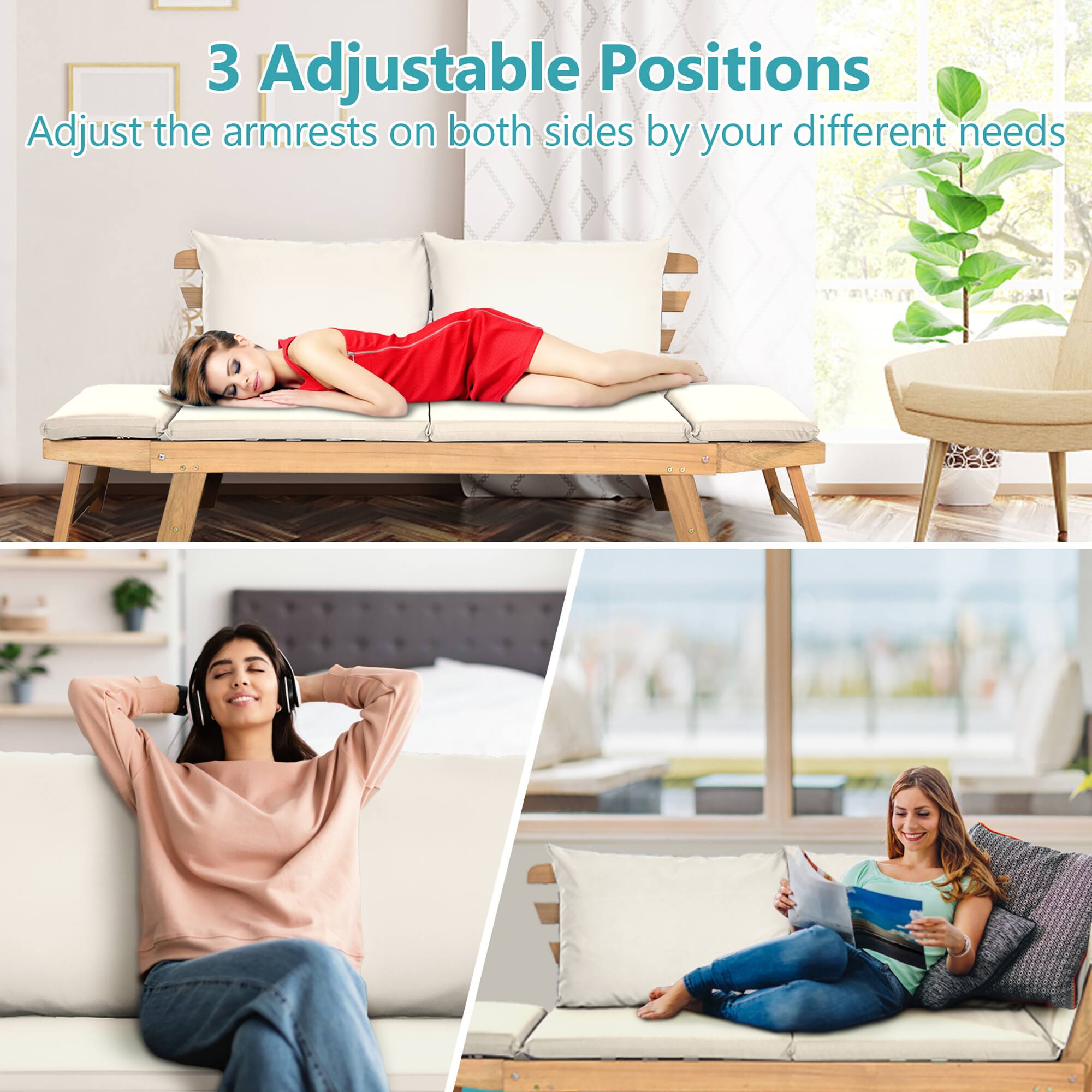 3 Adjustable Positions  
Adjust the armrests on both sides by your different needs