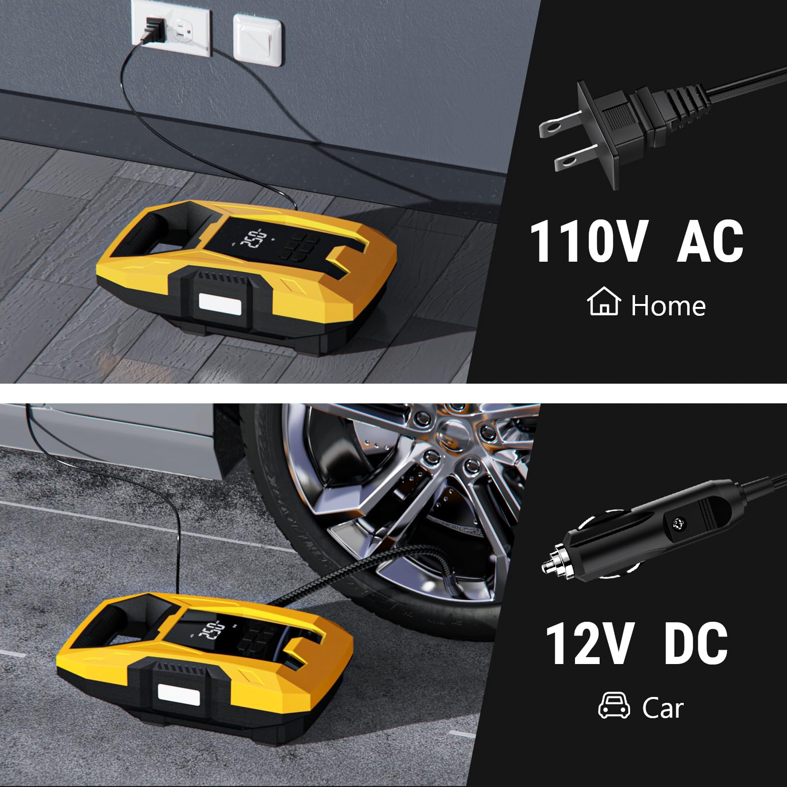 - 110V AC Home
- 12V DC Car