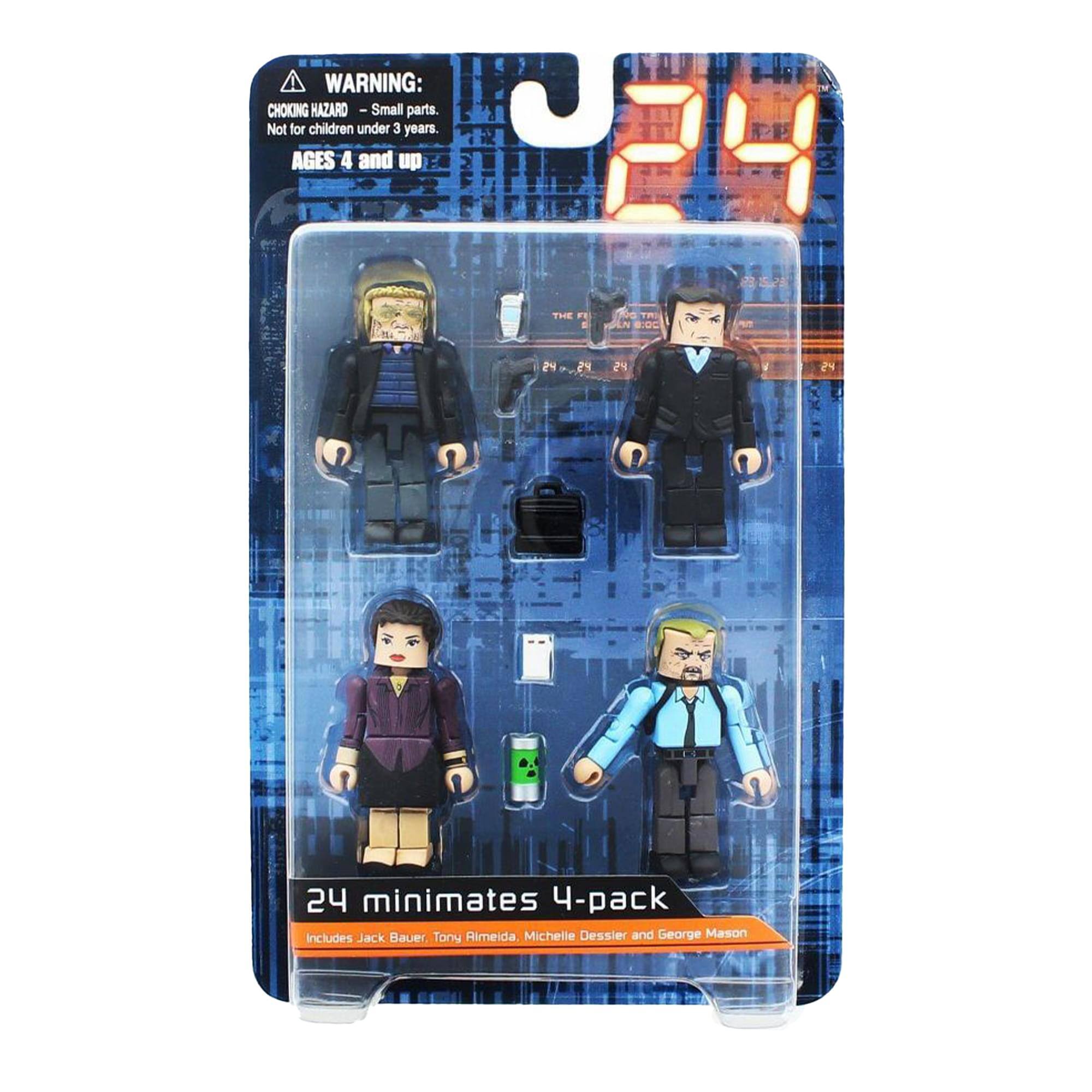 WARNING: CHOKING HAZARD - Small parts. Not for children under 3 years. AGES 4 and up

24 minimates 4-pack

Includes Jack Bauer, Tony Almeida, Michelle Dessier and George Mason