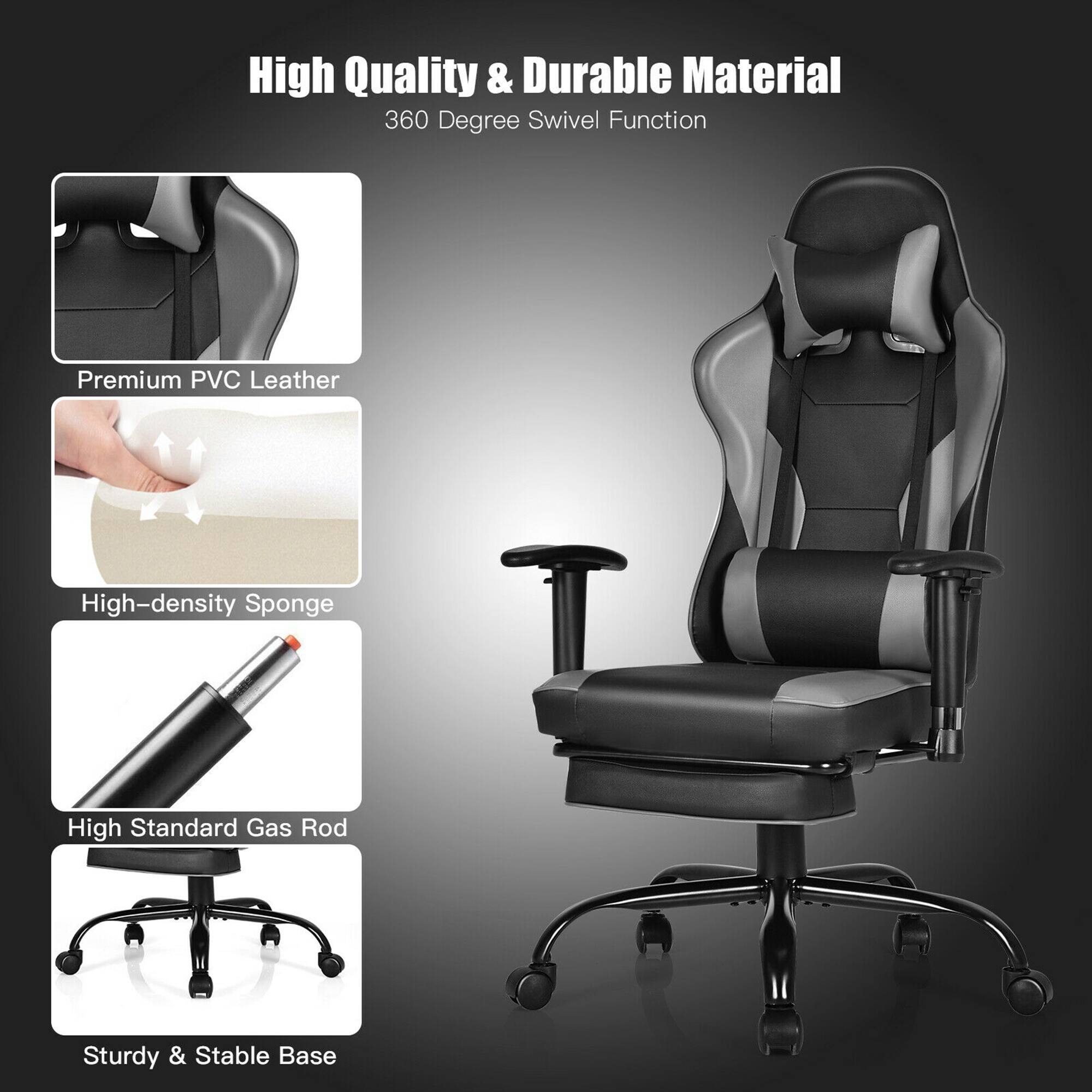 High Quality & Durable Material  
360 Degree Swivel Function  

- Premium PVC Leather  
- High-density Sponge  
- High Standard Gas Rod  
- Sturdy & Stable Base