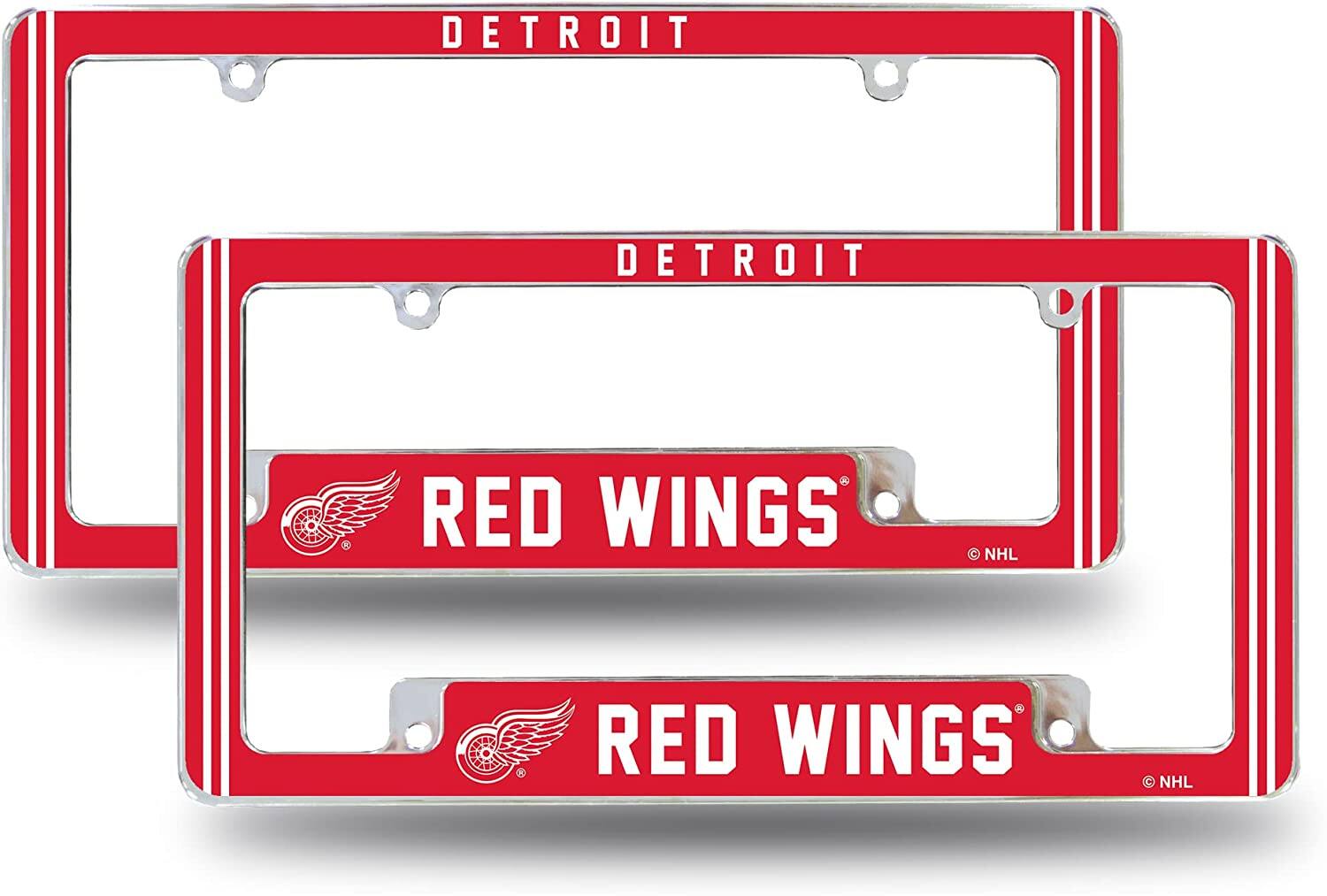 Detroit NHL Red Wings (Set of 2) Chrome Metal License Plate Frames with Bold Full Frame Design
