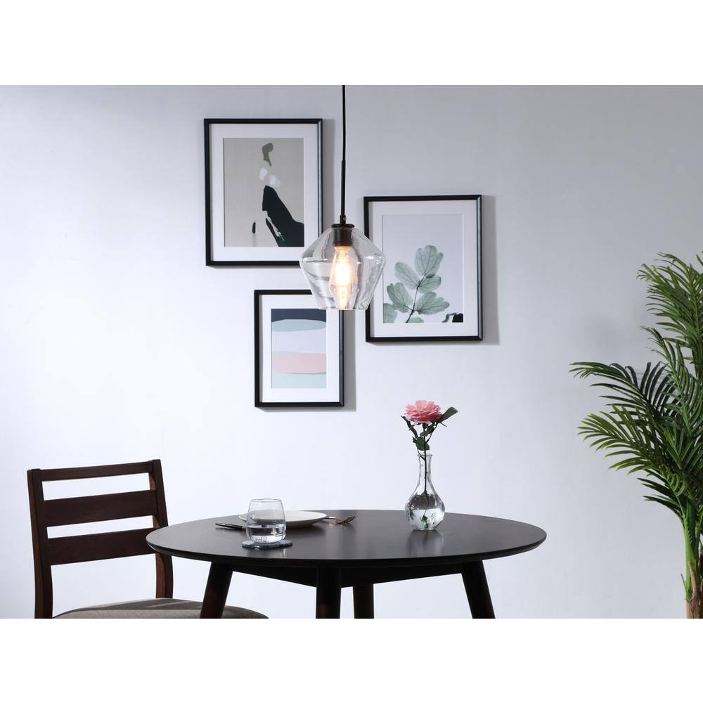 Angle. Living District - Gene 1 light Black and Clear glass pendant - Black And Clear Glass.