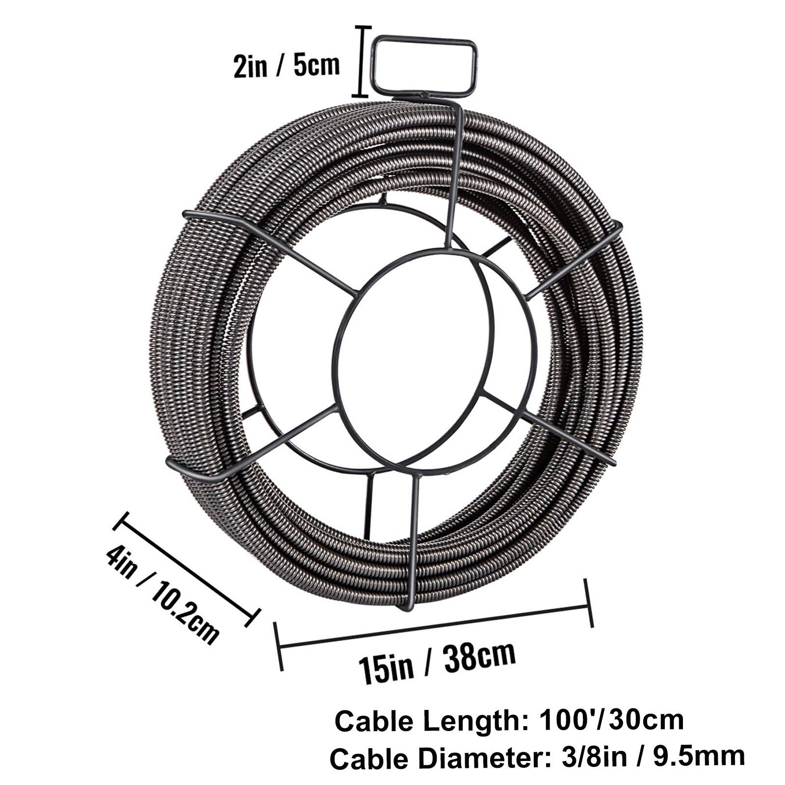 2in / 5cm  
4in / 10.2cm  
15in / 38cm  

Cable Length: 100ft / 30m  
Cable Diameter: 3/8in / 9.5mm
