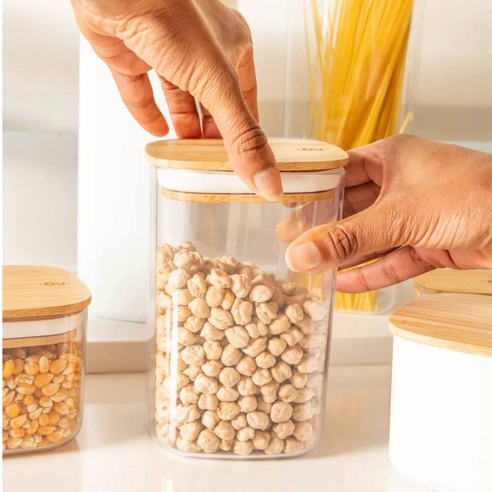 Alt View 5. OU - OU Airtight Food Storage Container w Leak Proof Bamboo Lid Set 8pc (set of 4) Kitchen Jar Organizer - Clear.