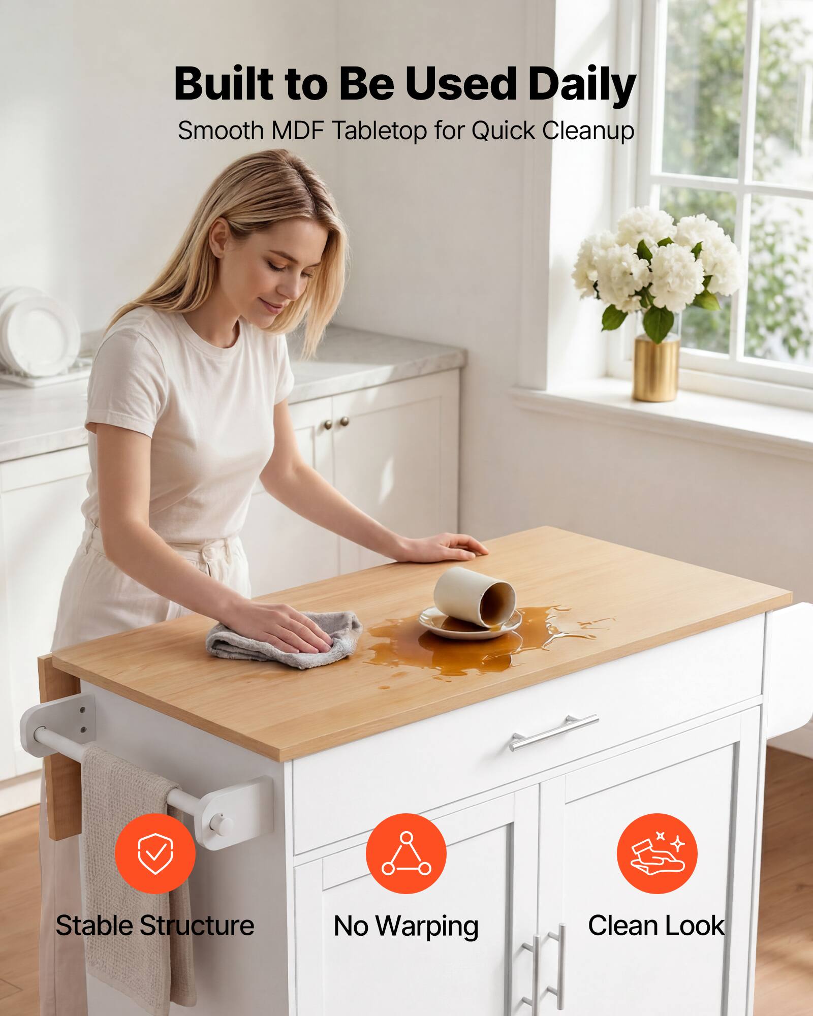 Built to Be Used Daily  
Smooth MDF Tabletop for Quick Cleanup  
Stable Structure  
No Warping  
Clean Look