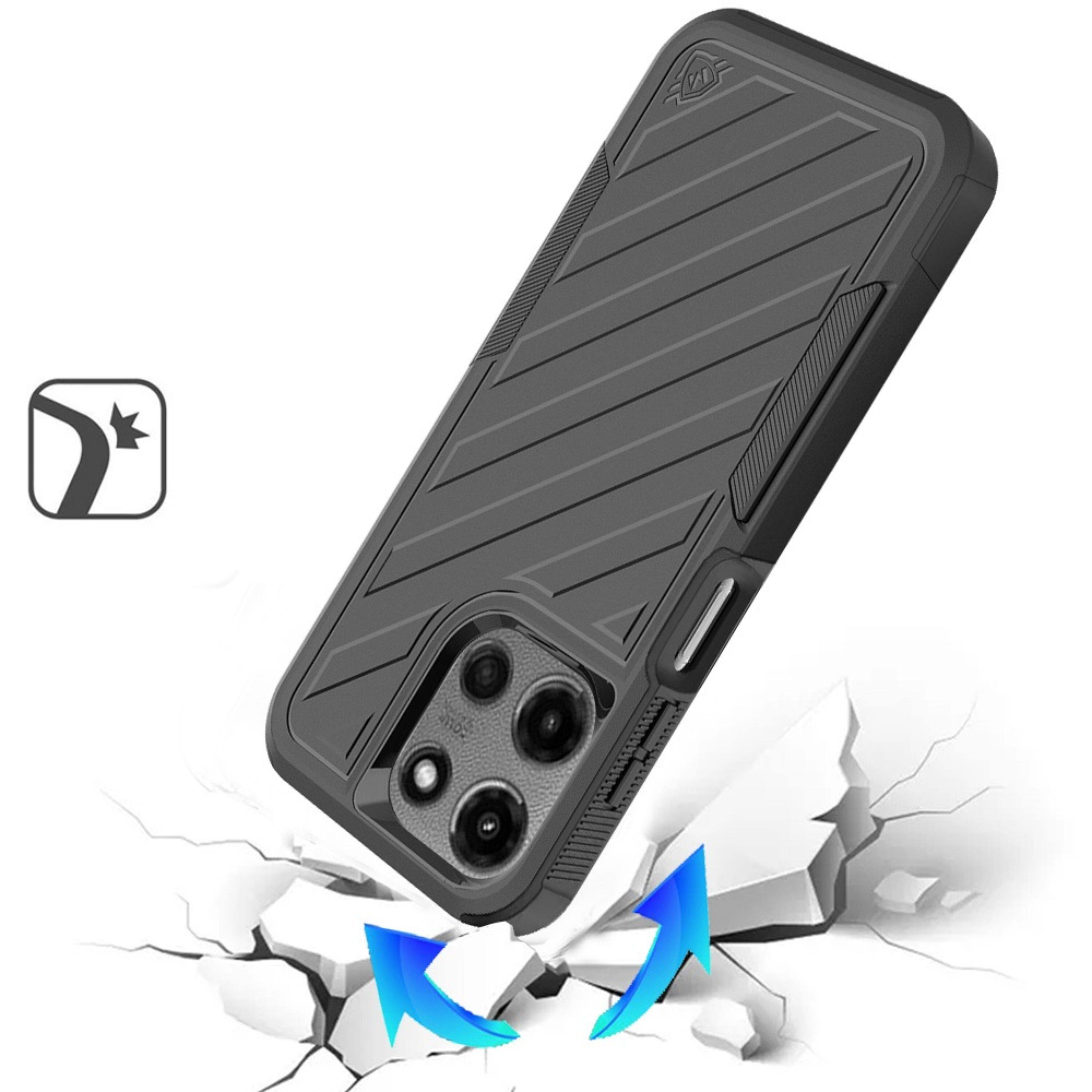 Left. Kitcheniva - Heavy-Duty Holster Combo Case Plus Tempered Glass For Moto G Stylus 2026/2025 Black/Black - Red/Black.
