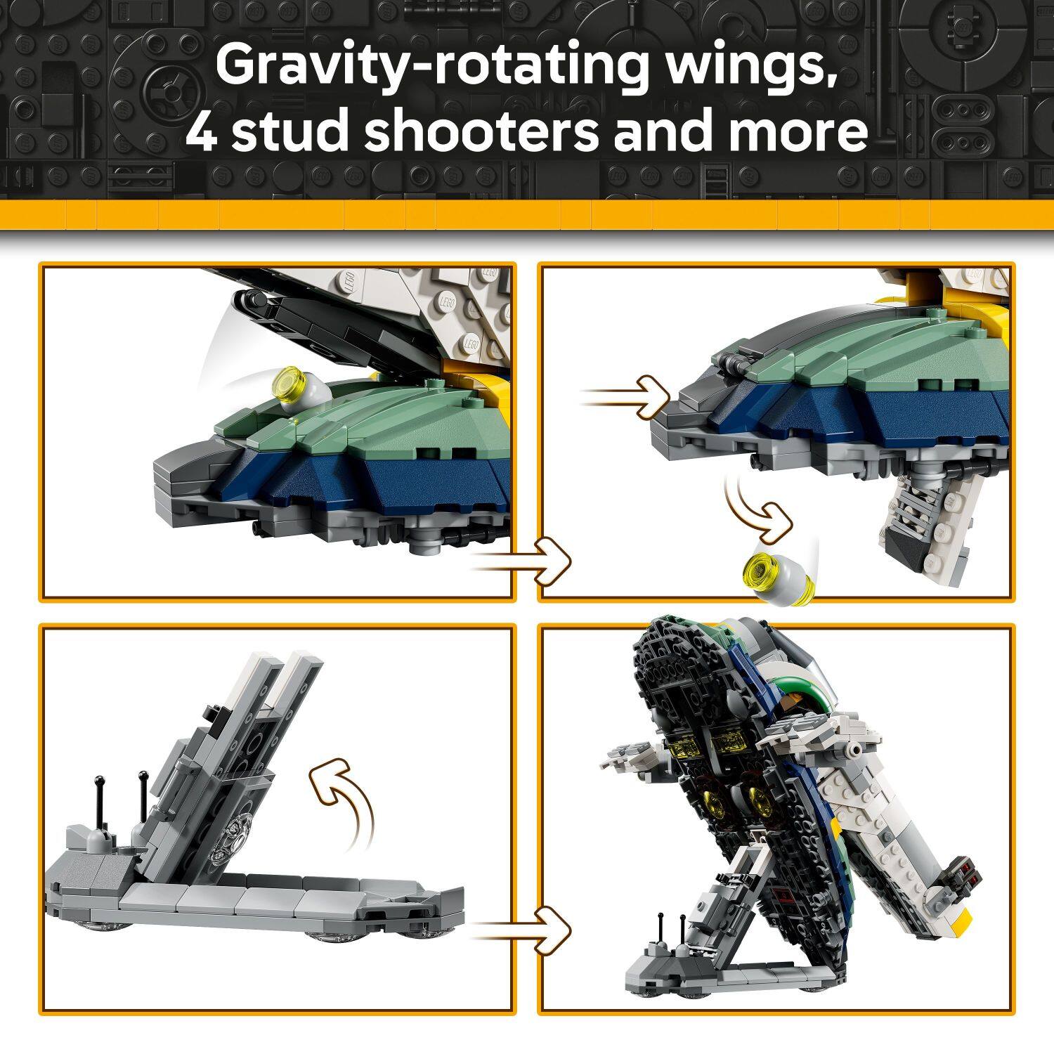 Gravity-rotating wings, 4 stud shooters and more