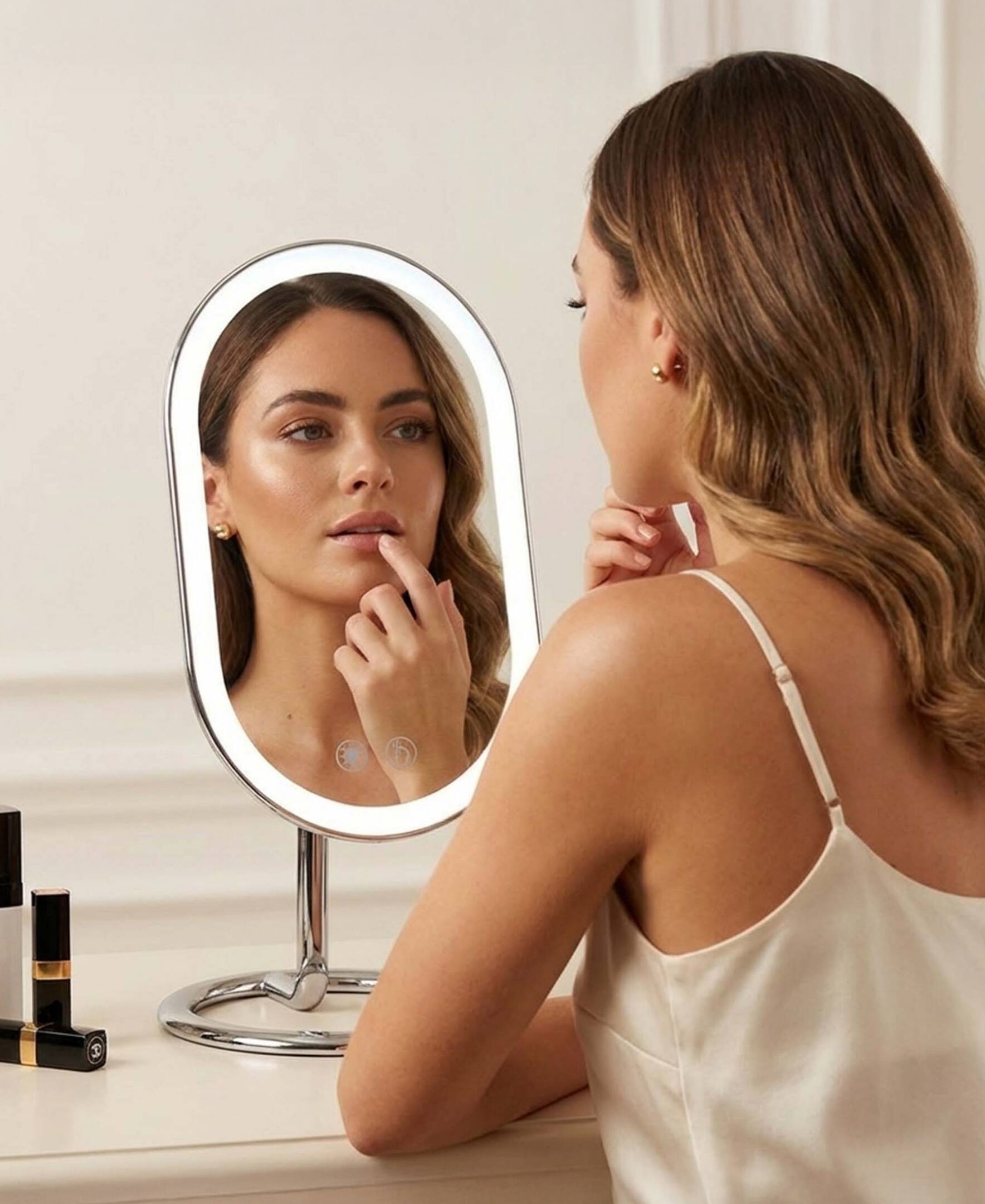 Angle. fancii - Vera Lighted Vanity Mirror - Chrome.