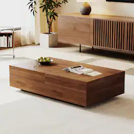 luck idea - 47.2" Extendable Coffee Table with Hidden Storage Compartment | Multifunctional Center Table for Living Room Small Space - Walnut color