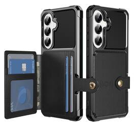Dteck - For Samsung Galaxy S26+ Wallet Case Flip Card Slots Magnetic Clasp Shockproof Anti-Scratch Cover - Black