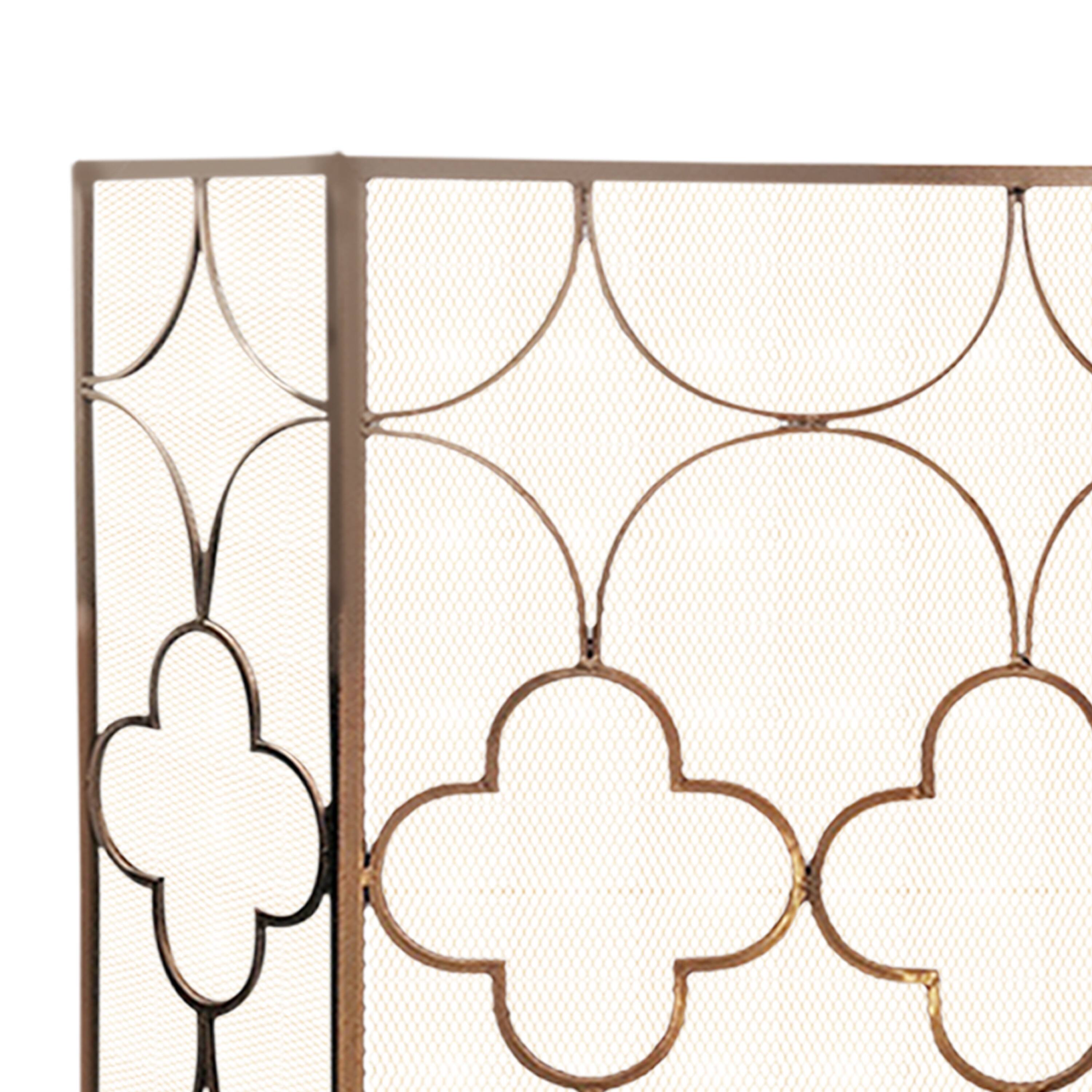Alt View 5. Manhattan Lane - 50 Inch 3 Panel Metal Fireplace Screen, Quatrefoil Design - Bronze.