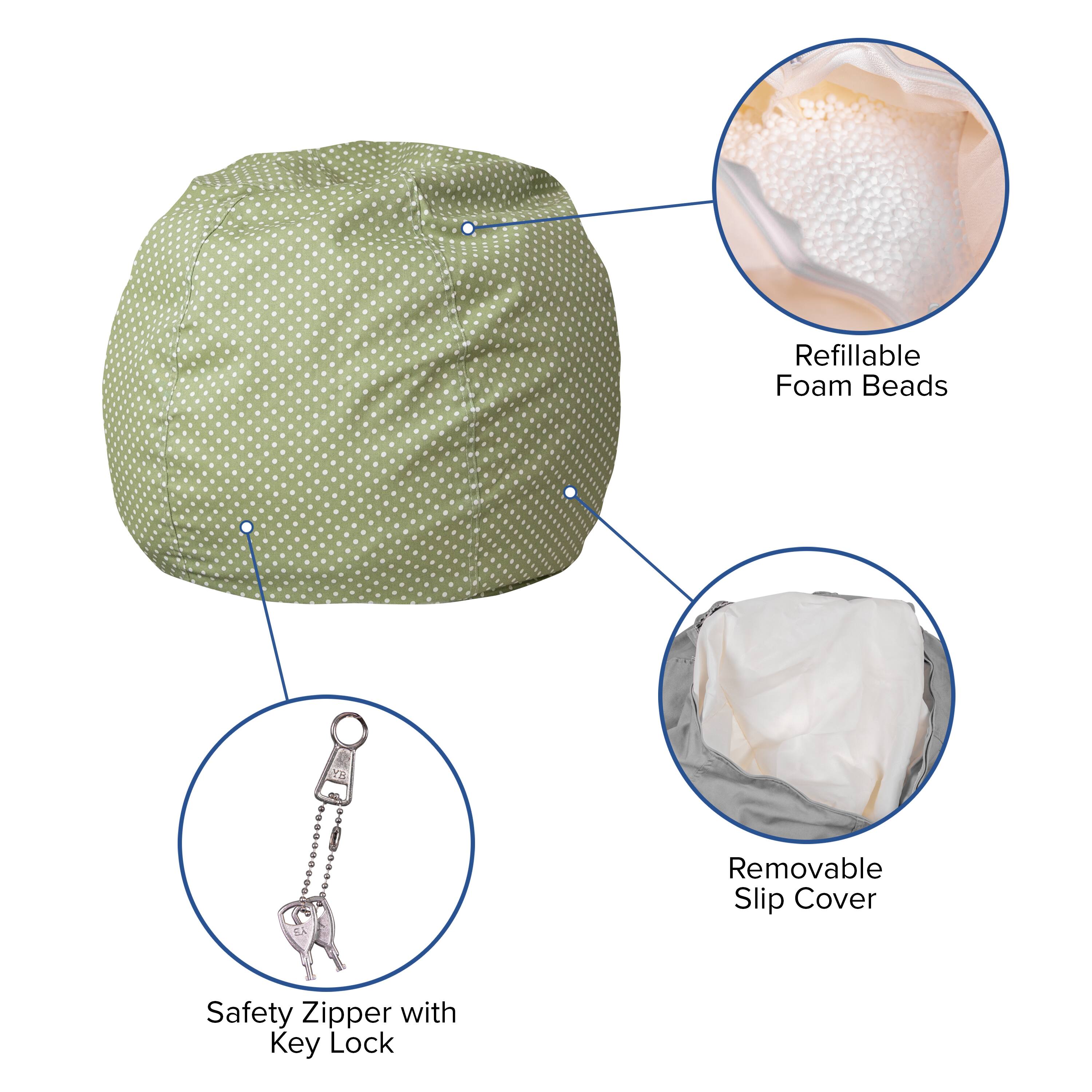 Refillable Foam Beads  
Removable Slip Cover  
Safety Zipper with Key Lock
