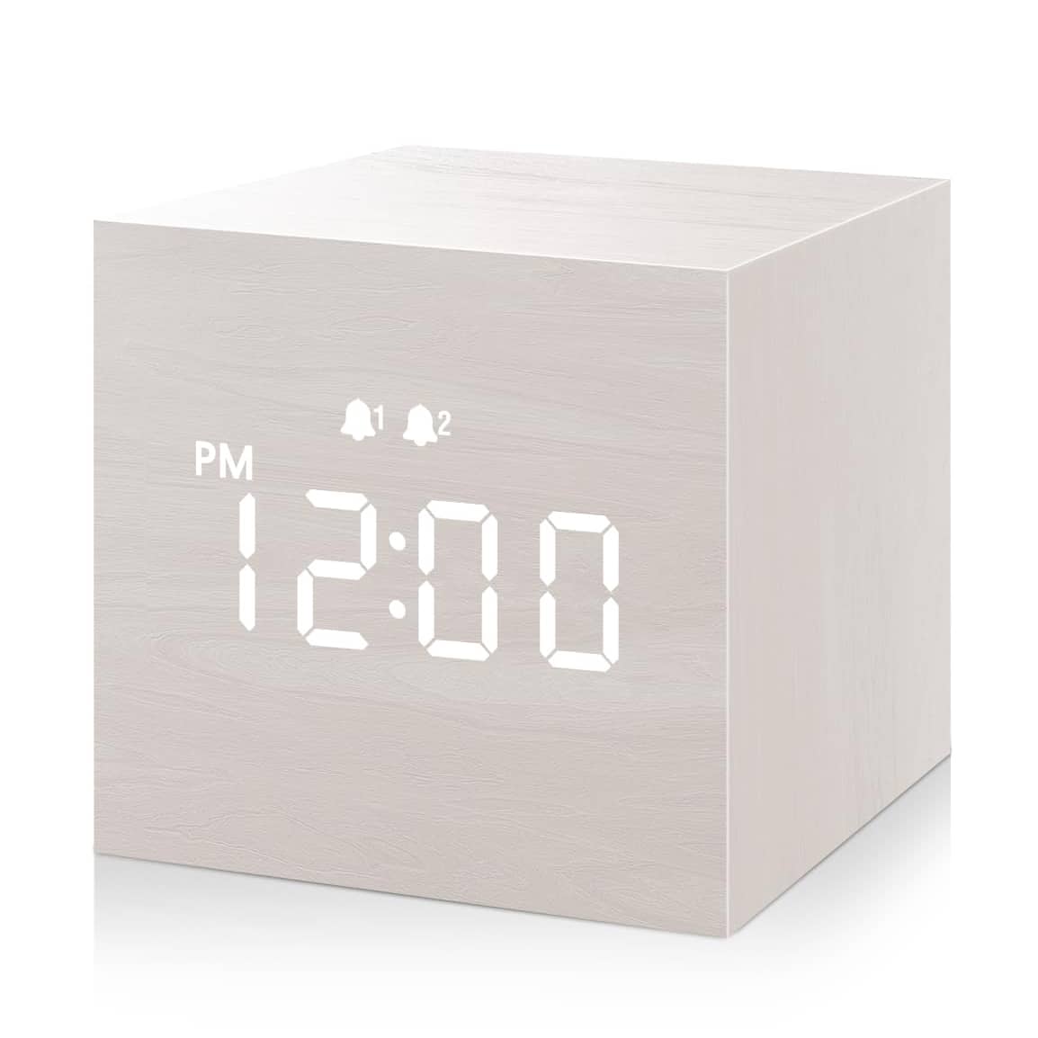 Dazzed Corner - 2.5-inch Cubic Mini Alarm Clock, Digital LED Time Display Electric Clocks - White