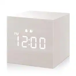 Dazzed Corner - 2.5-inch Cubic Mini Alarm Clock, Digital LED Time Display Electric Clocks - White
