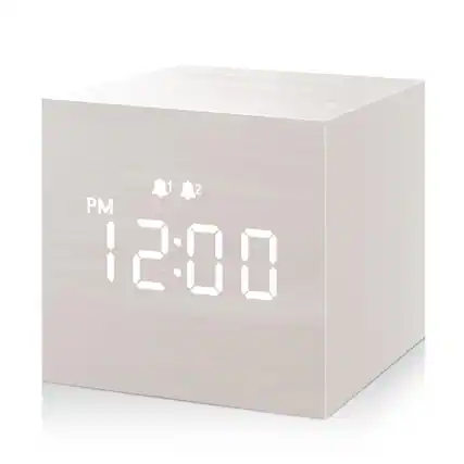 Front. Dazzed Corner - 2.5-inch Cubic Mini Alarm Clock, Digital LED Time Display Electric Clocks - White.
