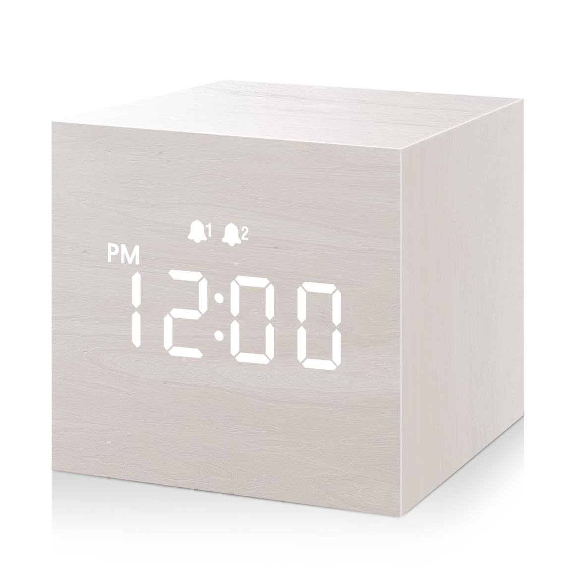 Front. Dazzed Corner - 2.5-inch Cubic Mini Alarm Clock, Digital LED Time Display Electric Clocks - White.