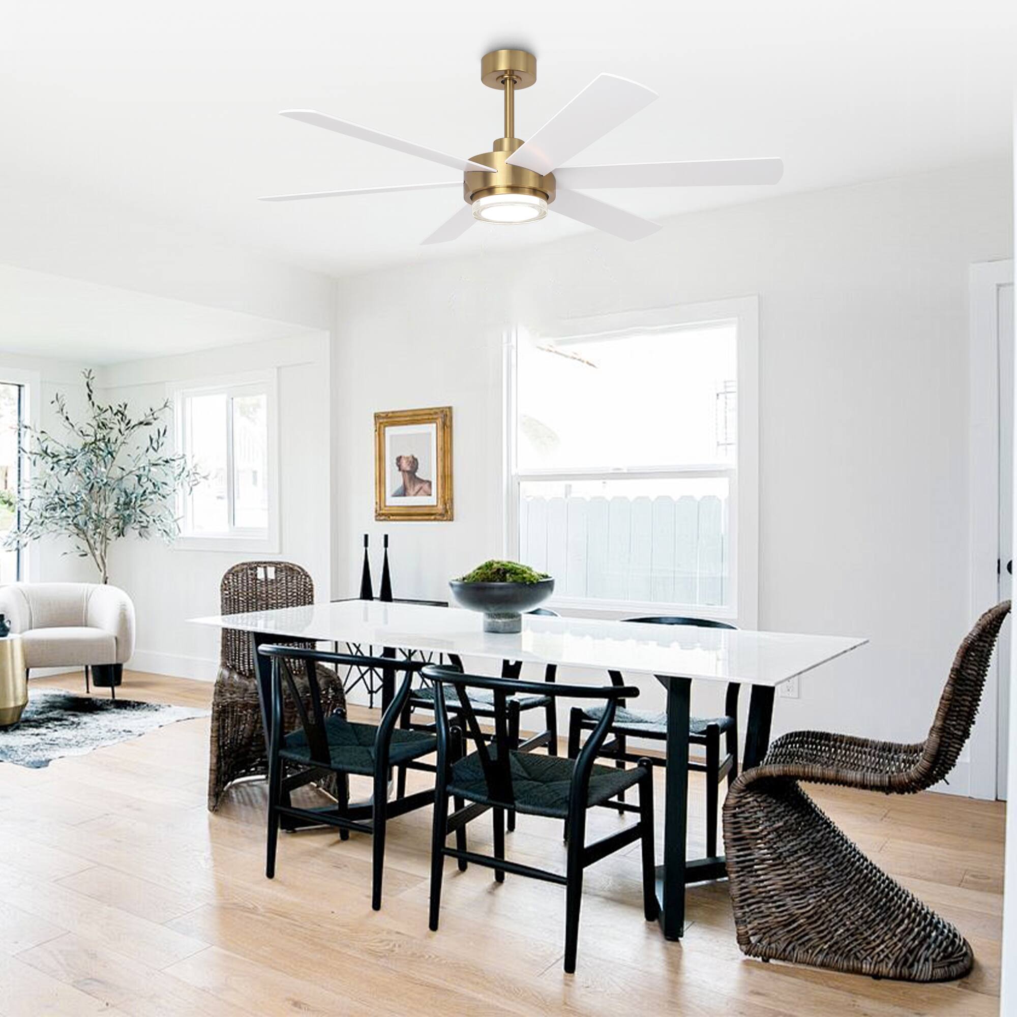 Angle. Parrot Uncle - 54" Modern Gold Dimmable LED 6-Speed Reversible Ceiling Fan with Lights and Remote Control - Gold.