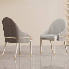 POVISON - Modern Upholstered Dining Chairs Set of 2, Faux Leather & Linen Side Chairs, Light Gray & Gray - Beige & Gray