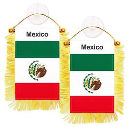 G128 - 2-Pack 3 x 5 in Fringed Double-Sided Mexican Flag for Car and Window Hanging - Green, White, Red
