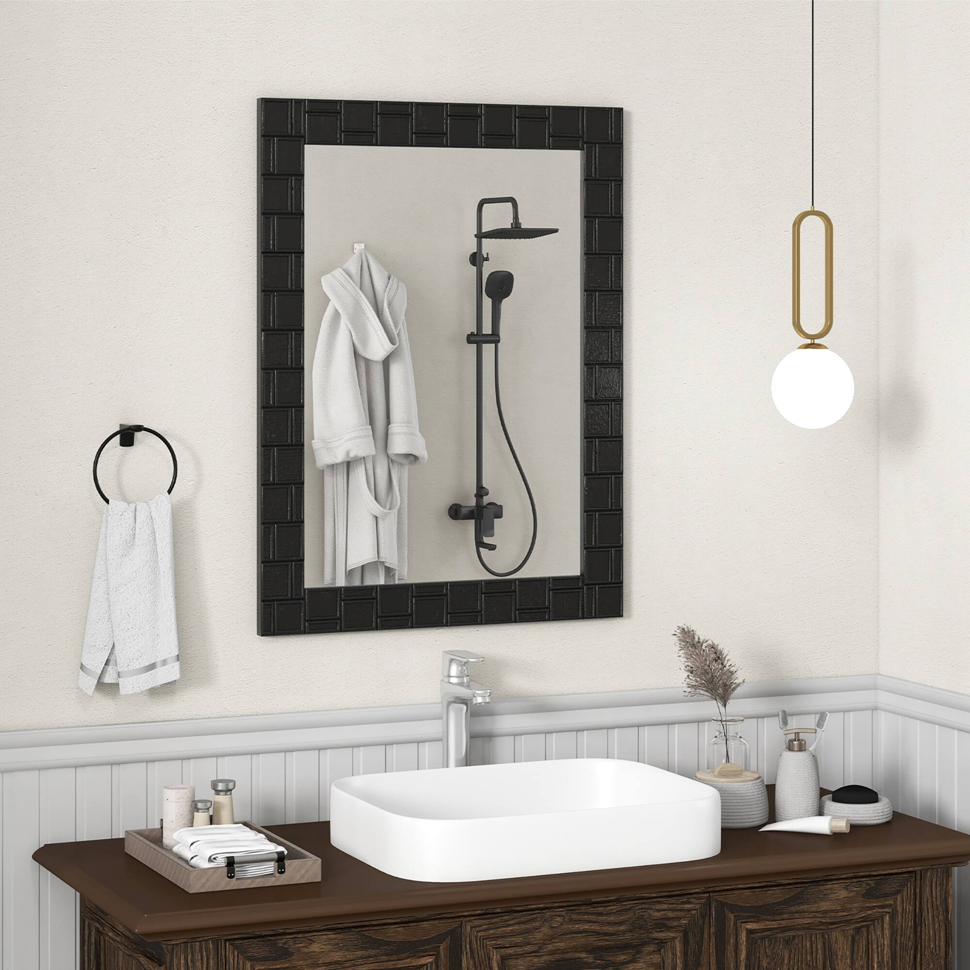 Alt View 3. Gymax - Gymax 32'' x 24''Wood Framed Wall Mirror w/Solid Wood Frame Vertical Horizontal Hanging - Black.